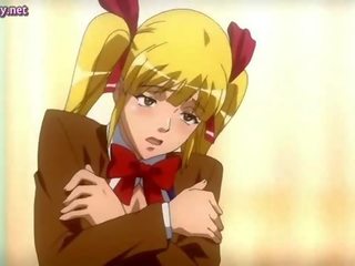 Anime honey toying and doing footjob